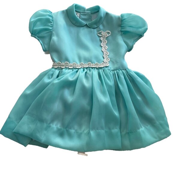 Vintage Toddler Dress, Size 3T, 1950s Aqua Blue Satin Dress for Toddler - Picture 8 of 9